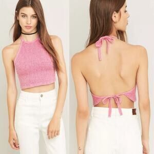NWT Urban Outfitters Ecote Cate Smocked Halter Neck Top Pink Womens Size Medium